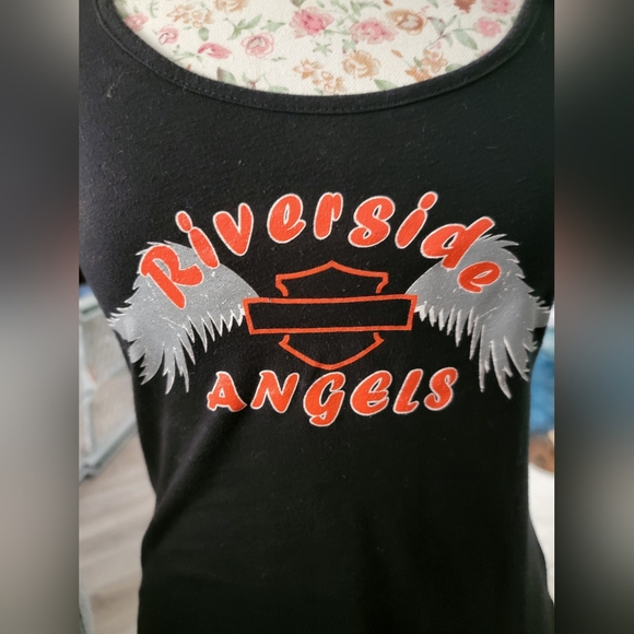 Harley Davidson District Black Tank Top with Orange and Gray Print - Picture 2 of 5